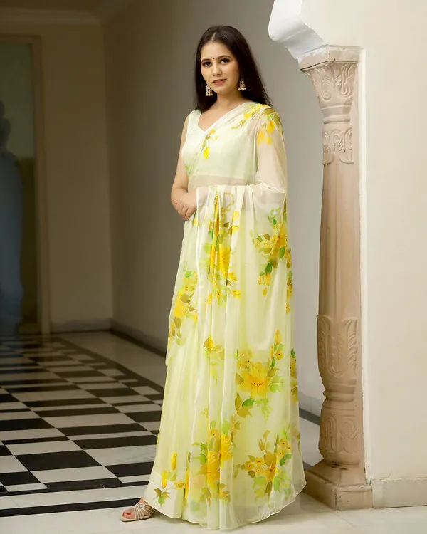 Butter_Yellow_Butter_H_Painted_Chiffon_Saree_For_Women